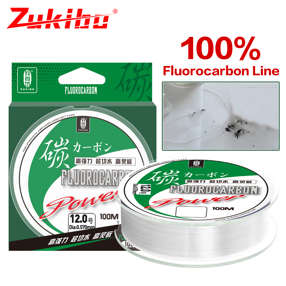 Fluorocarbon Line - Zukibo เอ็นตกปลา100% ฟลูออโรคาร์บอน50เมตร100เมตรเอ็นตกปลาปลาคาร์พทำจากคาร์บอนไฟเบอร์2-85lb เป็นผู้นำที่แข็งแรงมาก